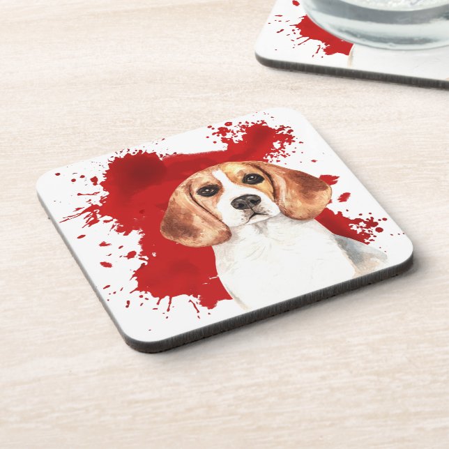Beagle Roter Abstrakter Spritzer Getränkeuntersetzer (Linke Seite)