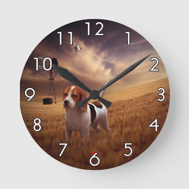 Beagle Runde Wanduhr (Vorderseite)