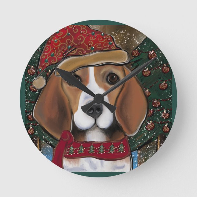 Beagle Runde Wanduhr (Vorderseite)