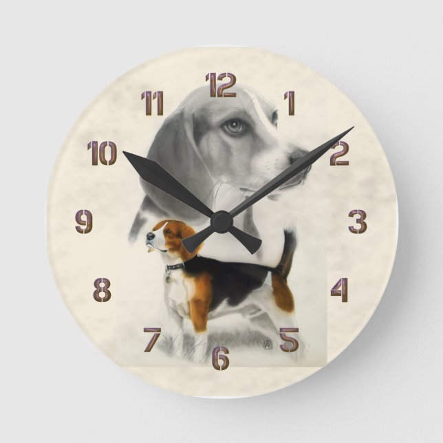 Beagle Runde Wanduhr (Vorderseite)