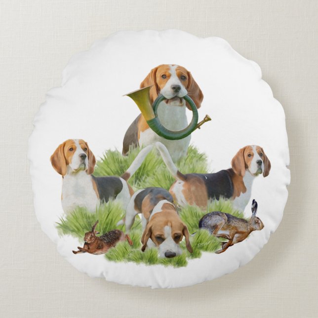 Beagle Rundes Kissen (Vorderseite)