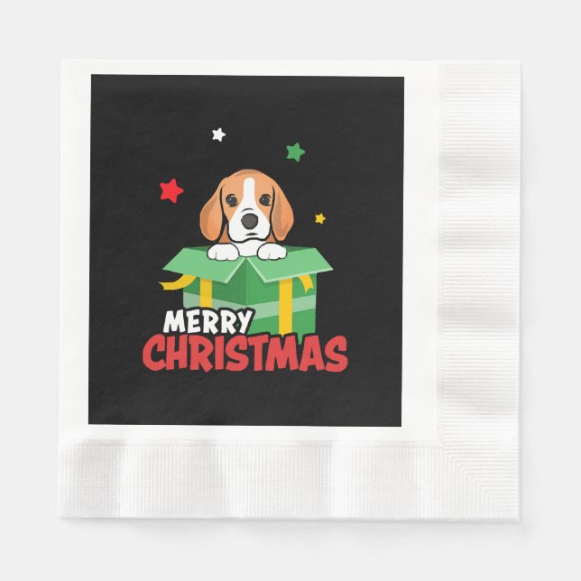 Beagle Santa Dog liebt frohe Weihnachten Weihnacht Serviette (Vorderseite)
