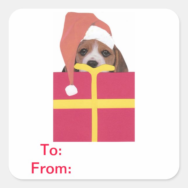 Beagle Santa Hat étiquettes cadeaux Sticker (Devant)