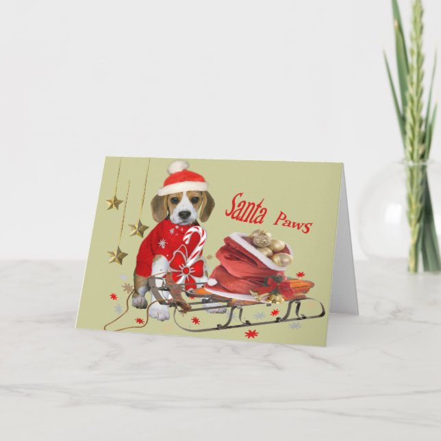 Beagle Santa und Freunde Geschenke Feiertagskarte (Vorderseite)
