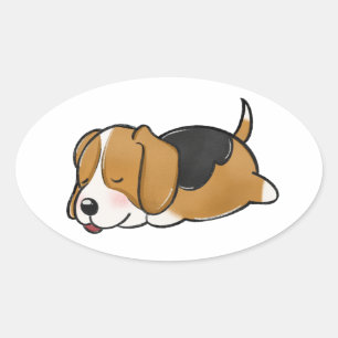 Beagle Schlafende Cartoon Ovaler Aufkleber