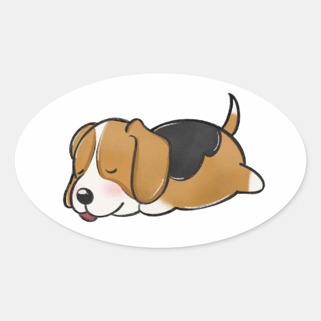 Beagle Schlafende Cartoon Ovaler Aufkleber (Vorderseite)