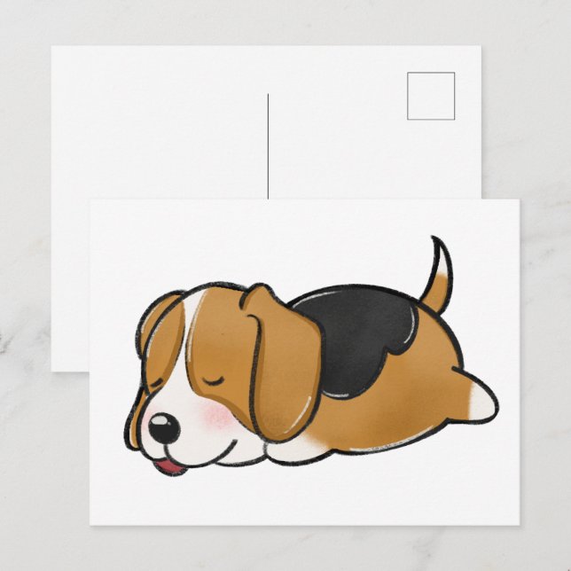 Beagle Schlafende Cartoon Postkarte (Vorne/Hinten)