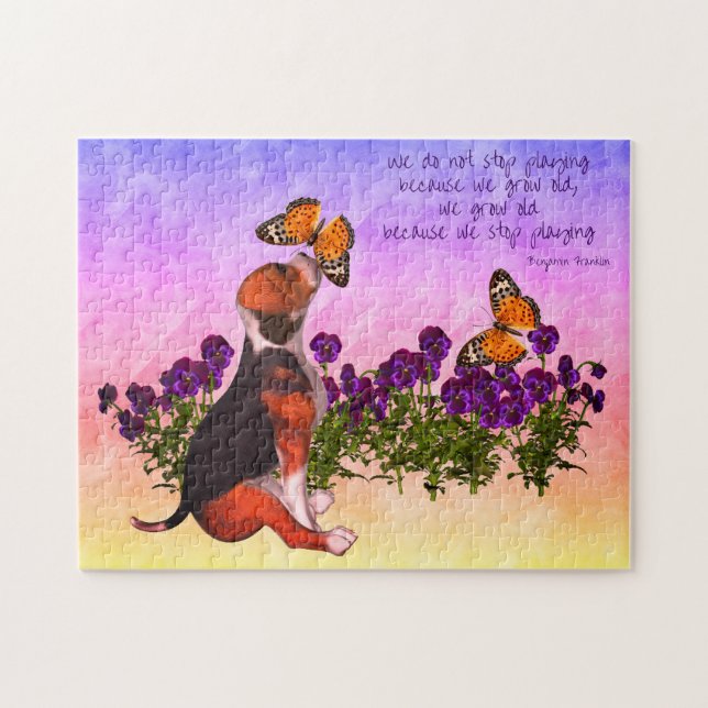Beagle-Schmetterlinge Blume Inspirationszeitquote (Horizontal)