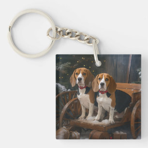 Beagle Schnee Schlitten Weihnachtsdekoration Schlüsselanhänger
