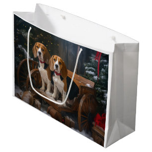 Beagle Schneebedeckter Schlitten Weihnachtsdekorat Große Geschenktüte