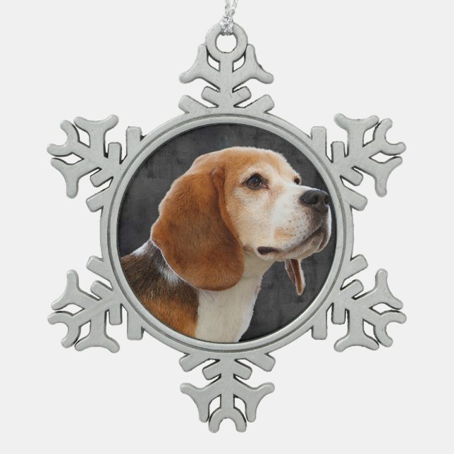 Beagle Schneeflocken Zinn-Ornament (Vorderseite)