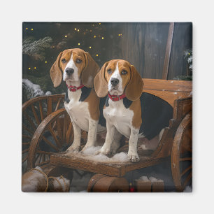 Beagle Schnees Schlitten Weihnachtsdekoration  Magnet