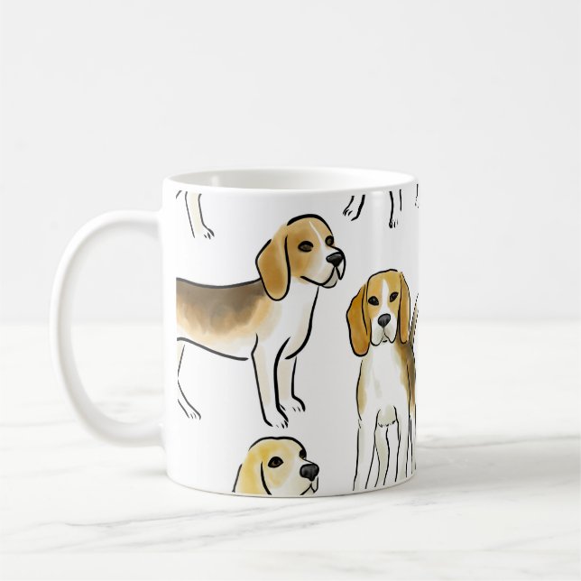 Beagle Schönheit: Wasserfarben-Hundemuster Kaffeetasse (Links)