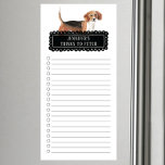 Beagle Shopping List Magnetic Notepad Magnetischer Notizblock<br><div class="desc">Kleine Sachen,  um einen Beagle Hund mit einem schwarzen Chalkboard-Rahmen personalisiert mit Ihrem Namen zu holen.</div>