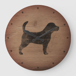 Beagle-Silhouette im rustikalen Stil Große Wanduhr