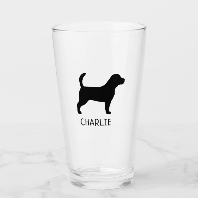 Beagle Silhouette Personalisiert Hunde Rasse Glas (Vorderseite)