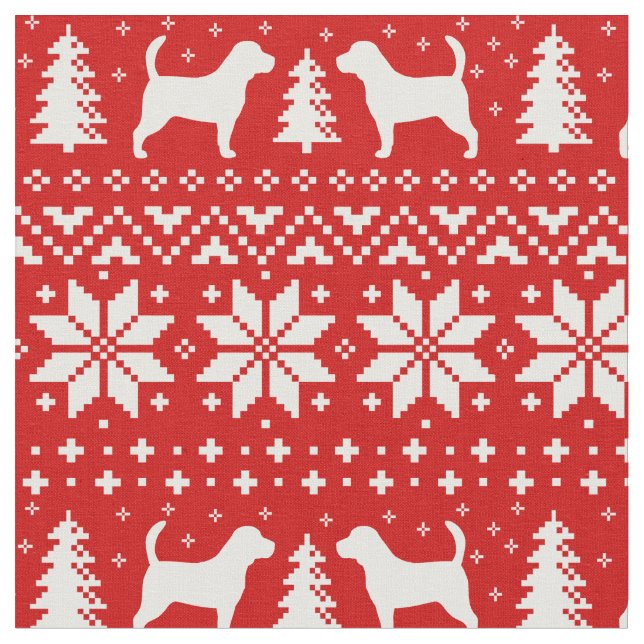 Beagle-Silhouette-Weihnachtsmuster-Rot Stoff (Nahaufnahme)
