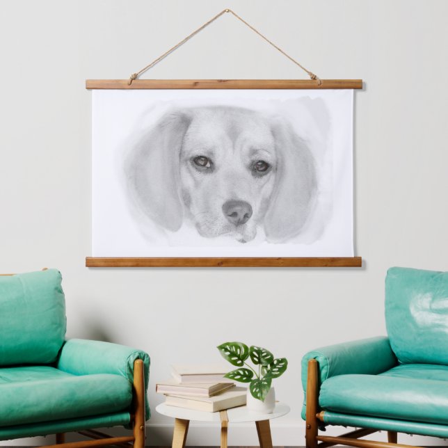 Beagle Sketch Wandteppich Mit Holzrahmen (Wohnzimmer)