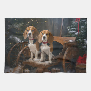 Beagle Snowy Sleigh Weihnachtsdekor Geschirrtuch