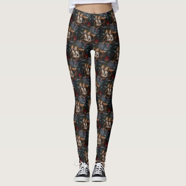 Beagle Snowy Sleigh Weihnachtsdekor Leggings (Vorderseite)