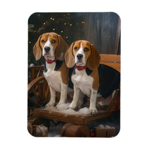 Beagle Snowy Sleigh Weihnachtsdekor Magnet