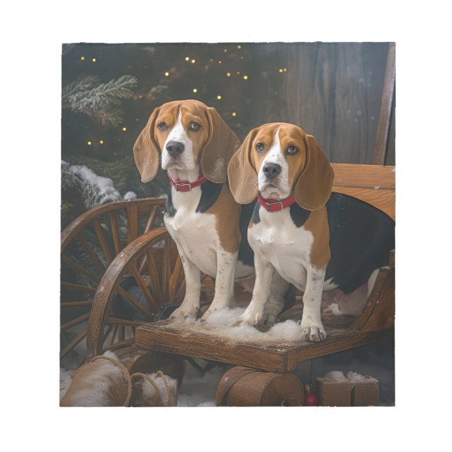 Beagle Snowy Sleigh Weihnachtsdekor Notizblock (Vorderseite)