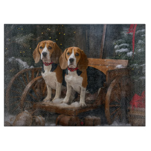 Beagle Snowy Sleigh Weihnachtsdekor Schneidebrett