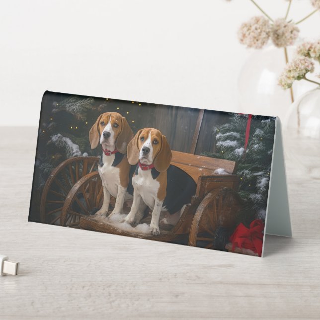 Beagle Snowy Sleigh Weihnachtsdekor Tischaufsteller (In Situ (Tisch))