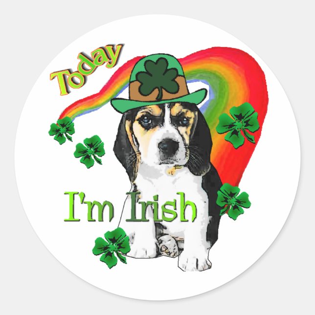 Beagle St Patrick's Day Runder Aufkleber (Vorderseite)