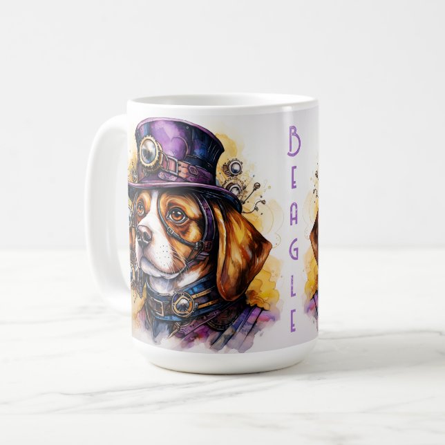 Beagle-Steampunk-Hund Kaffeetasse (Vorderseite Links)