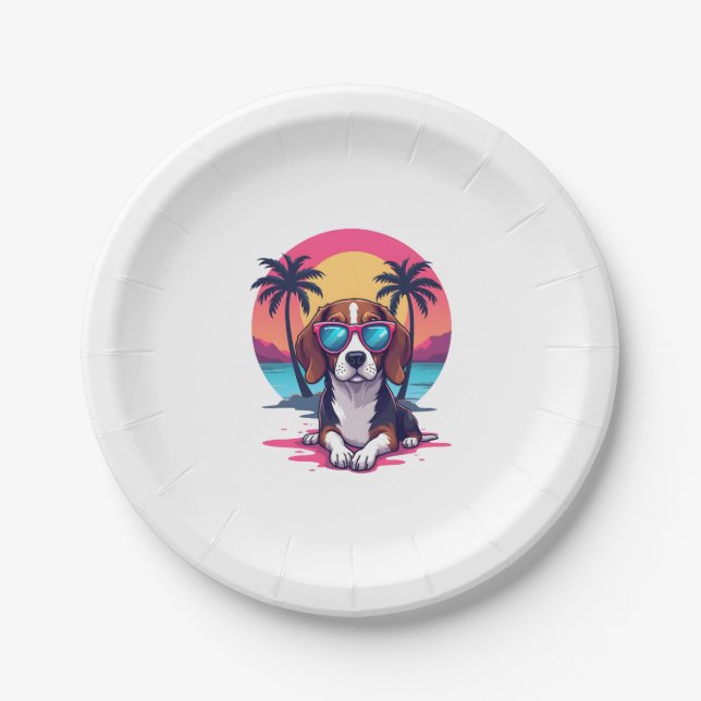 Beagle Sunset Background Shirt, Beagle Mama, Beagl Pappteller (Vorderseite)