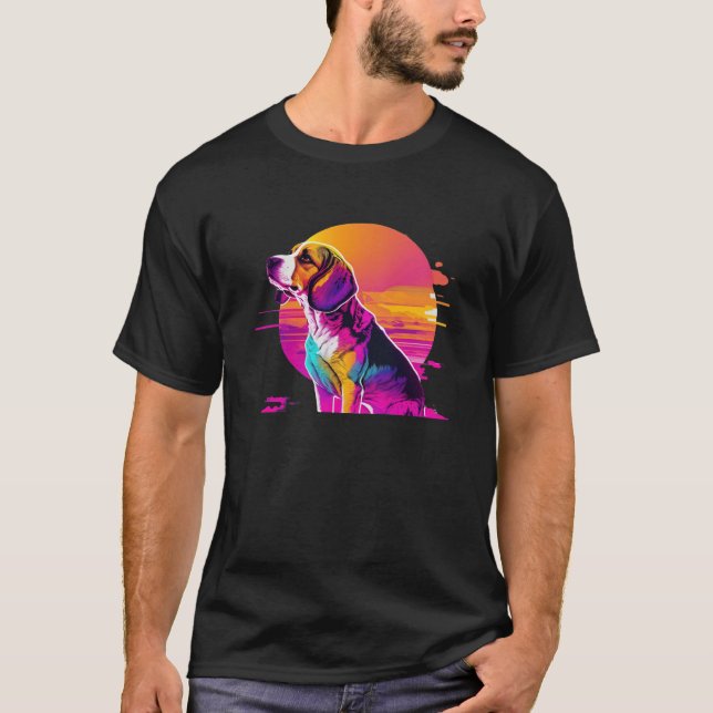 Beagle Synthwave 80s Retrowave Aesthetic T-Shirt (Vorderseite)