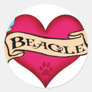 Beagle Tattoo Heart Runder Aufkleber