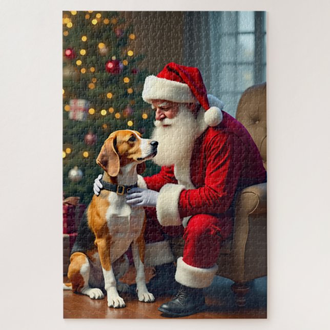 Beagle trifft Weihnachtsmann Weihnachtsbild (Vertikal)