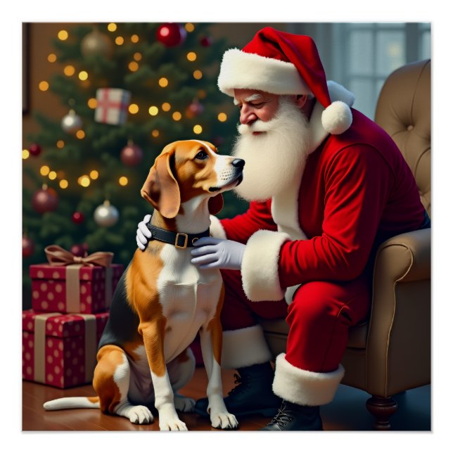 Beagle trifft Weihnachtsmann Weihnachtsbild Poster (Vorderseite)