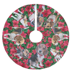 Beagle-u. Poinsettia-Weihnachtsbaum-Rock Polyester Weihnachtsbaumdecke