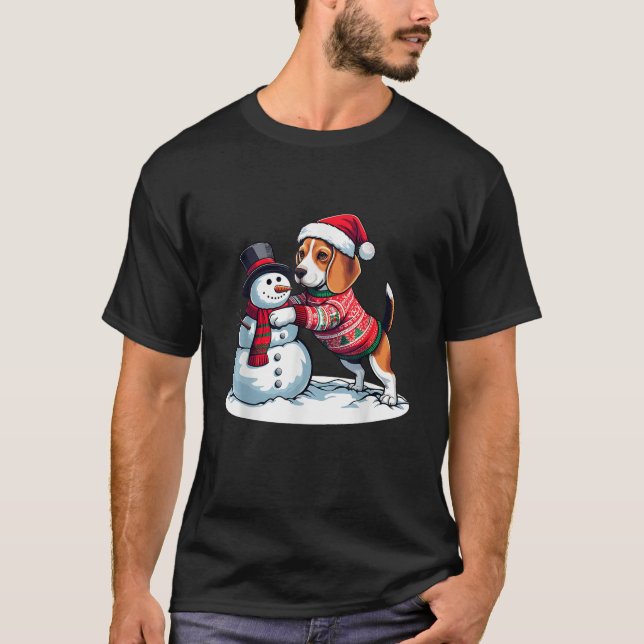 Beagle Ugly Christmas Sweater Snowman T-Shirt (Vorderseite)