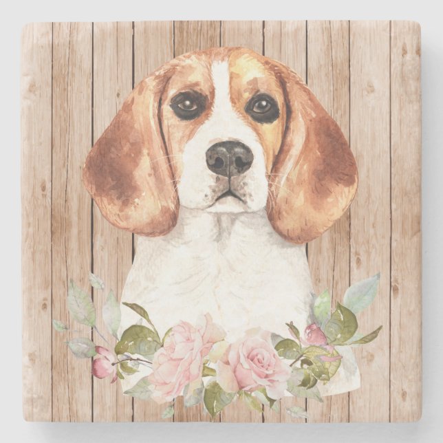 Beagle und Blume Steinuntersetzer (Vorderseite)