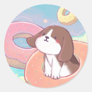 Beagle und Donuts Runder Aufkleber