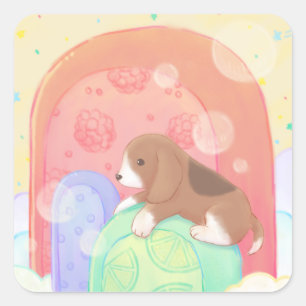 Beagle und Popsicles Quadratischer Aufkleber