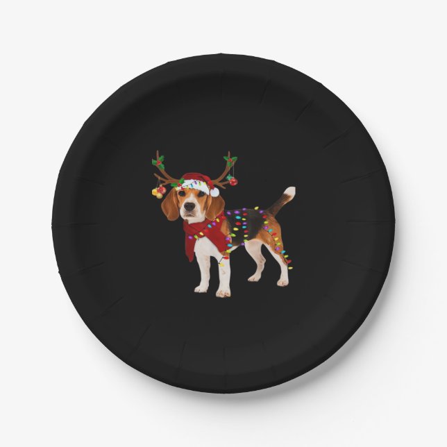 Beagle und Weihnachten Klassischer T - Shirt Pappteller (Vorderseite)