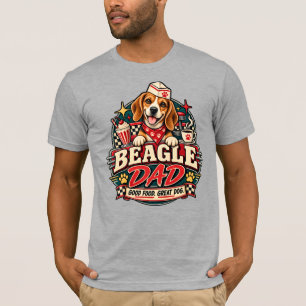 Beagle-Vater Retro-Diner Pfotenabdruck-Abzeichen T-Shirt