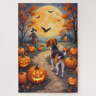 Beagle Verzaubertes Kürbisfeld Halloween Kunst