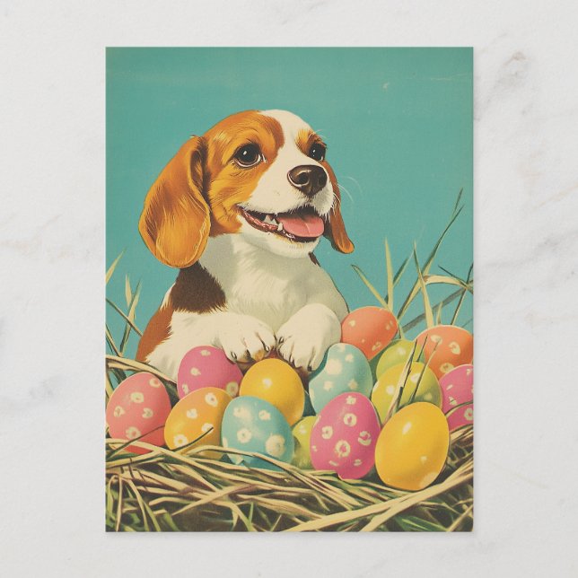 Beagle Vintag Osterzeit Postkarte (Vorderseite)