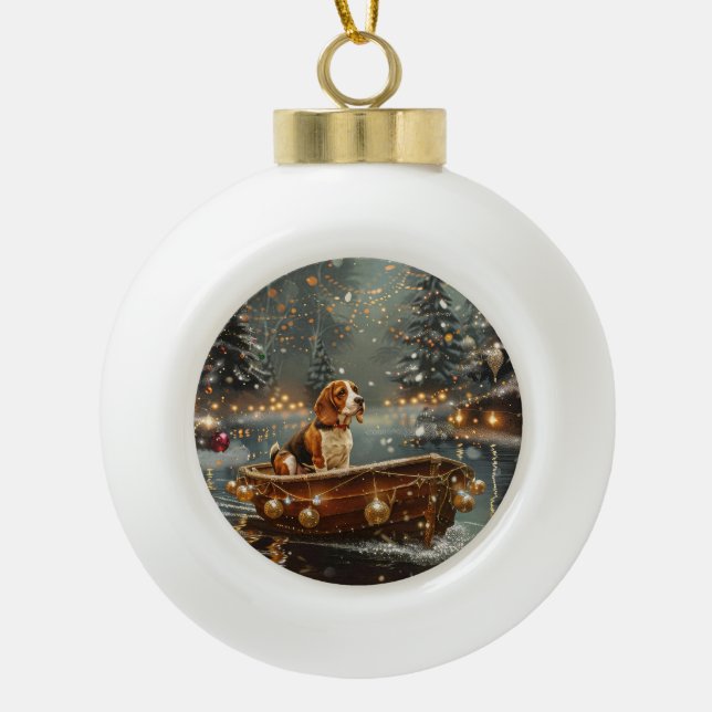 Beagle Weihnachten Feierliche Reise Keramik Kugel-Ornament (Vorderseite)