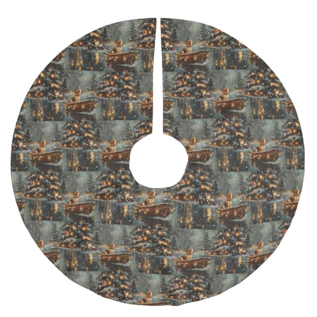 Beagle Weihnachten Feierliche Reise Polyester Weihnachtsbaumdecke (Vorderseite)