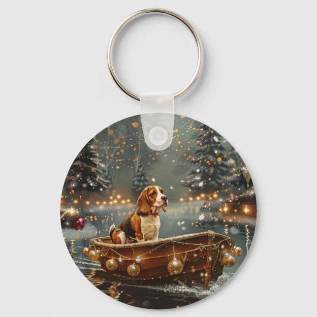 Beagle Weihnachten Feierliche Reise Schlüsselanhänger (Vorderseite)