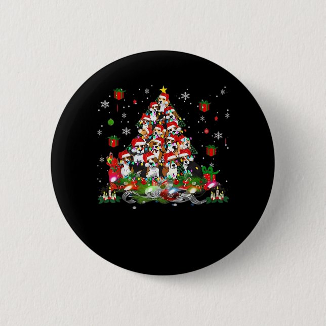 Beagle Weihnachten Funny T-Shirts Beagle Xmas Tree Button (Vorderseite)