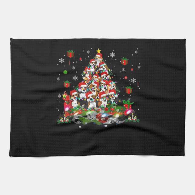 Beagle Weihnachten Funny T-Shirts Beagle Xmas Tree Geschirrtuch (Horizontal)
