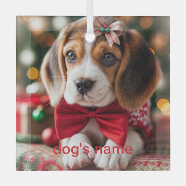 Beagle Weihnachten Ornament Aus Glas (Vorderseite)